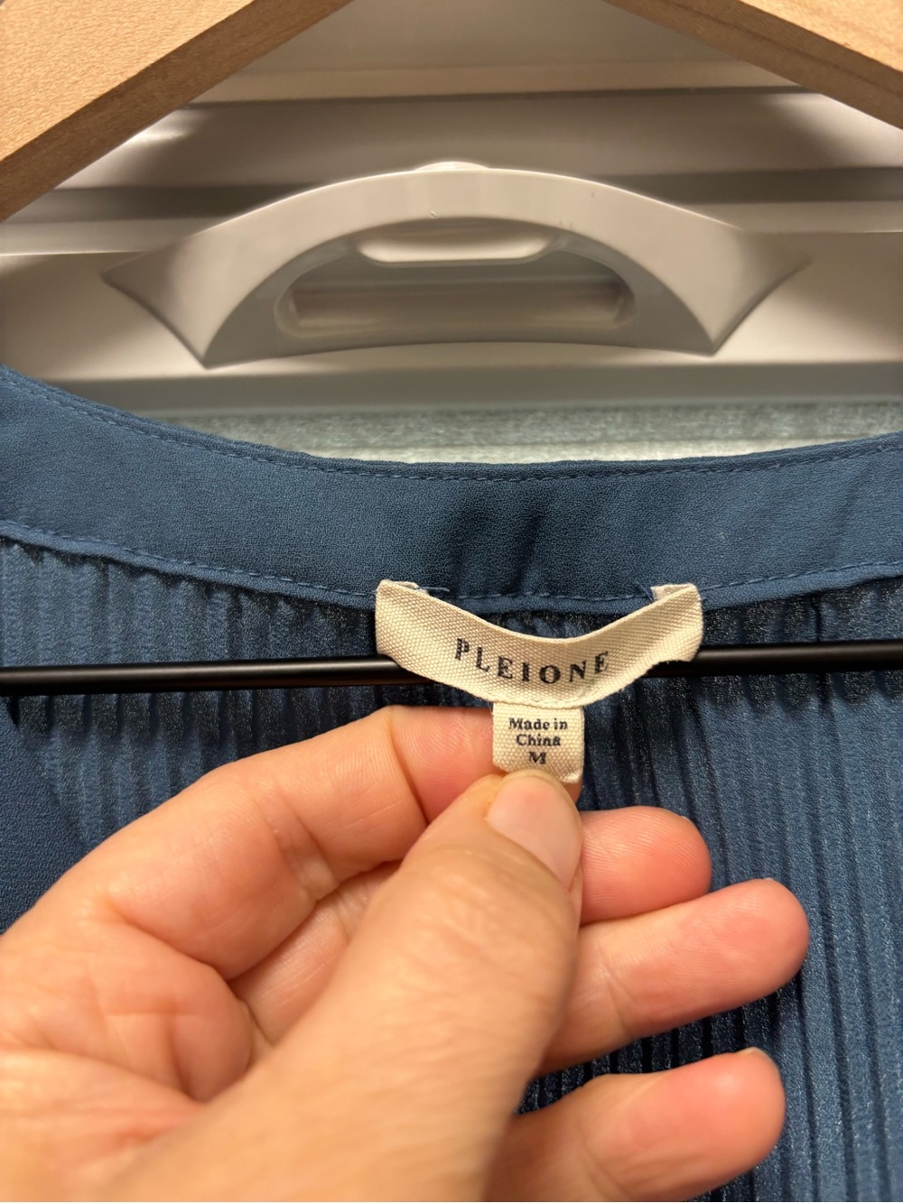 Pleione Pleated V-Neck Blouse Button-Front Top in Dusty Blue-Gray - Picture 3 of 4